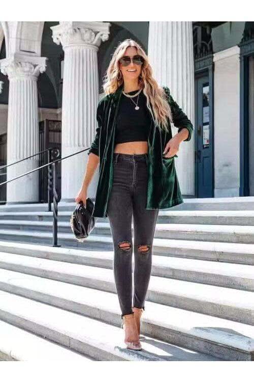 Button Up Long Sleeve Blazer with Pocket - SwagglyLife Home & Fashion