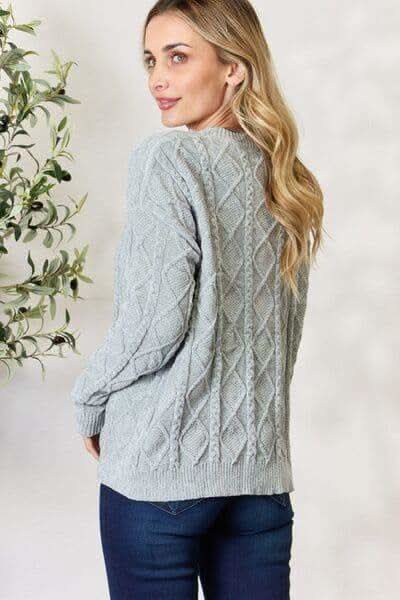 BiBi Cable Knit Round Neck Sweater - SwagglyLife Home & Fashion