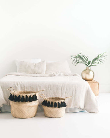 Black Tasseled Belly Baskets - SwagglyLife Home & Fashion Black Tasseled Belly Baskets - SwagglyLife Home & Fashion