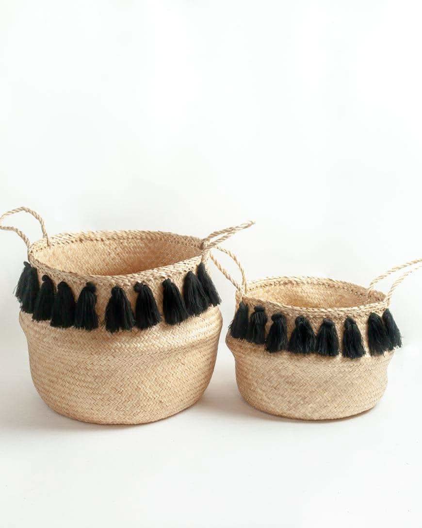 Black Tasseled Belly Baskets - SwagglyLife Home & Fashion Black Tasseled Belly Baskets - SwagglyLife Home & Fashion