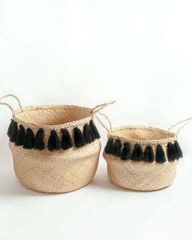 Black Tasseled Belly Baskets - SwagglyLife Home & Fashion Black Tasseled Belly Baskets - SwagglyLife Home & Fashion