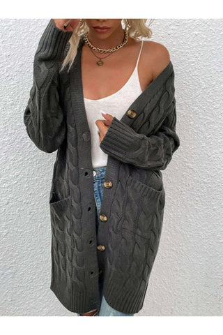 Cable-Knit Button Down Cardigan with Pockets, Multiple Colors - SwagglyLife Home & Fashion Cable-Knit Button Down Cardigan with Pockets, Multiple Colors - SwagglyLife Home & Fashion