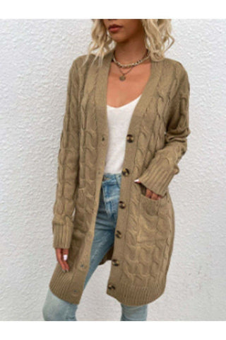 Cable-Knit Button Down Cardigan with Pockets, Multiple Colors - SwagglyLife Home & Fashion Cable-Knit Button Down Cardigan with Pockets, Multiple Colors - SwagglyLife Home & Fashion