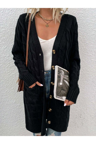 Cable-Knit Button Down Cardigan with Pockets, Multiple Colors - SwagglyLife Home & Fashion Cable-Knit Button Down Cardigan with Pockets, Multiple Colors - SwagglyLife Home & Fashion