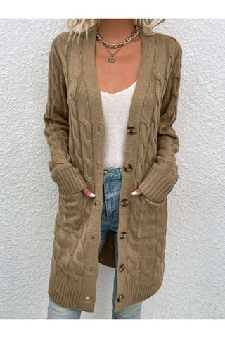 Cable-Knit Button Down Cardigan with Pockets, Multiple Colors - SwagglyLife Home & Fashion Cable-Knit Button Down Cardigan with Pockets, Multiple Colors - SwagglyLife Home & Fashion