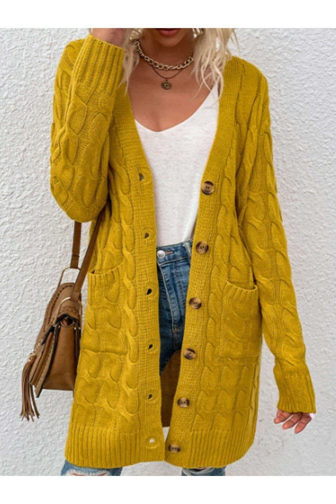 Cable-Knit Button Down Cardigan with Pockets, Multiple Colors - SwagglyLife Home & Fashion Cable-Knit Button Down Cardigan with Pockets, Multiple Colors - SwagglyLife Home & Fashion