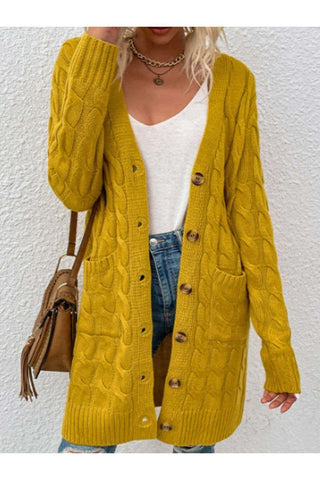 Cable-Knit Button Down Cardigan with Pockets, Multiple Colors - SwagglyLife Home & Fashion Cable-Knit Button Down Cardigan with Pockets, Multiple Colors - SwagglyLife Home & Fashion