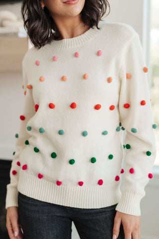 Candy Buttons Pom Detail Sweater - SwagglyLife Home & Fashion Candy Buttons Pom Detail Sweater - SwagglyLife Home & Fashion