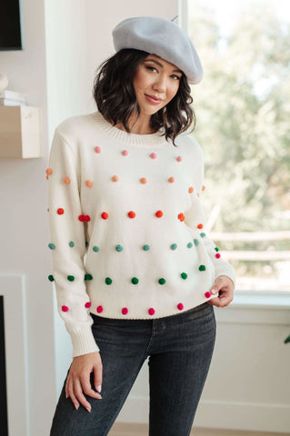Candy Buttons Pom Detail Sweater - SwagglyLife Home & Fashion Candy Buttons Pom Detail Sweater - SwagglyLife Home & Fashion