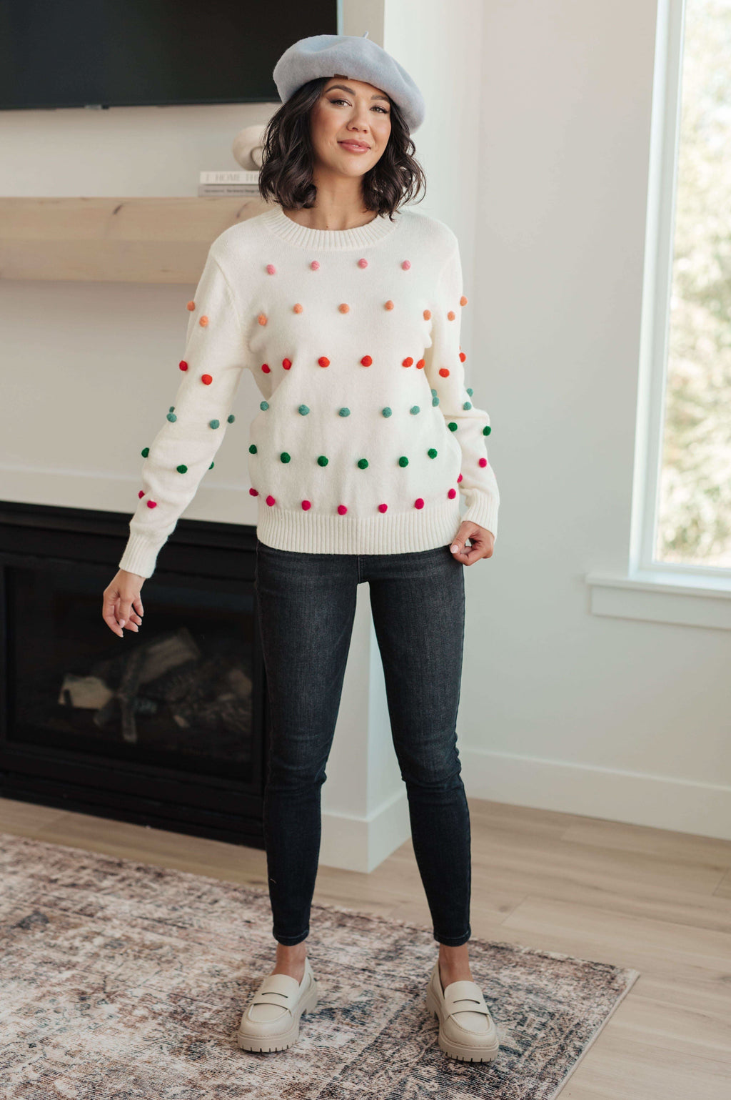 Candy Buttons Pom Detail Sweater - SwagglyLife Home & Fashion
