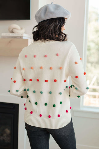 Candy Buttons Pom Detail Sweater - SwagglyLife Home & Fashion Candy Buttons Pom Detail Sweater - SwagglyLife Home & Fashion