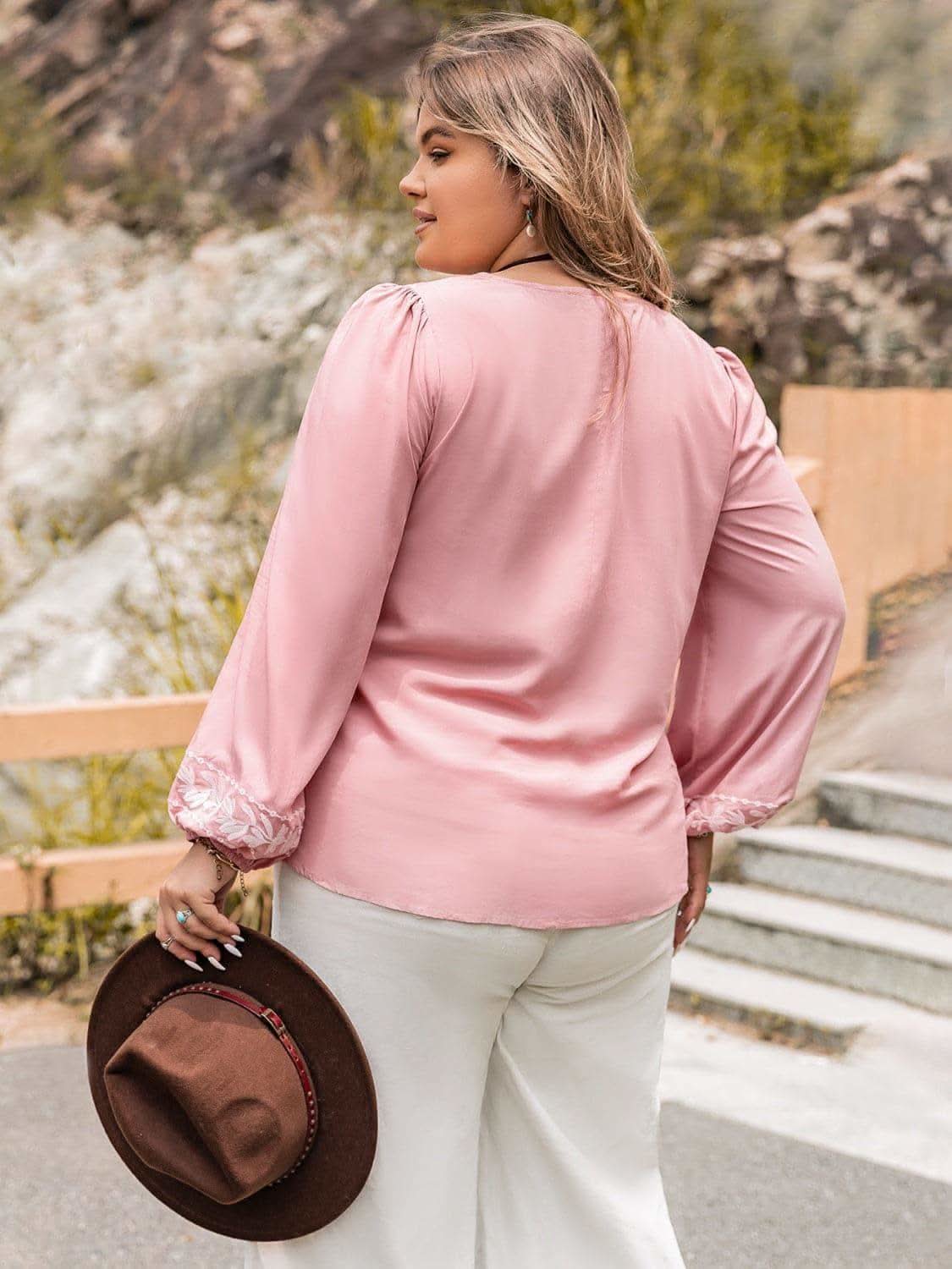 Chloé Plus Size Tie Neck Puff Sleeve Blouse - SwagglyLife Home & Fashion Chloé Plus Size Tie Neck Puff Sleeve Blouse - SwagglyLife Home & Fashion