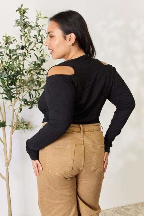 Culture Code Full Size Ribbed Surplice Cold Shoulder Top in - Shirts & Tops photo