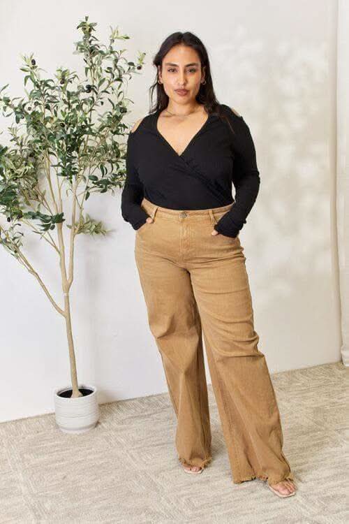 Culture Code Full Size Ribbed Surplice Cold Shoulder Top in - Shirts & Tops photo