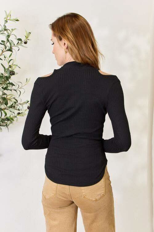 Culture Code Full Size Ribbed Surplice Cold Shoulder Top in - Shirts & Tops photo