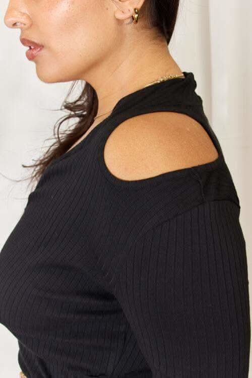 Culture Code Full Size Ribbed Surplice Cold Shoulder Top in - Shirts & Tops photo