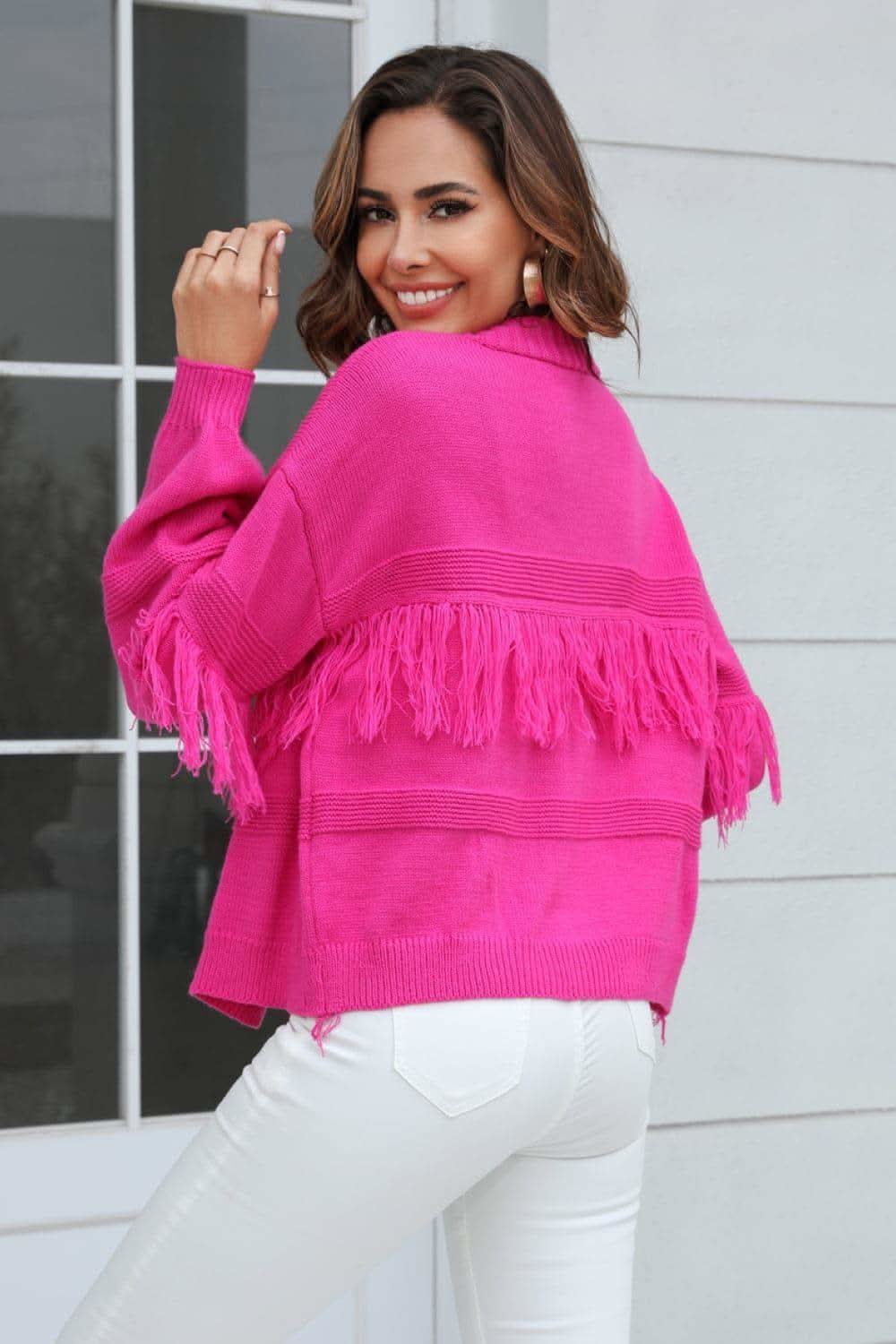 Double Take Fringe Trim Open Front Cardigan, 4 Colors - SwagglyLife Home & Fashion