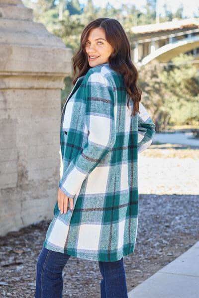 Double Take Full Size Plaid Button Up Lapel Collar Coat in - Coats & Jackets photo