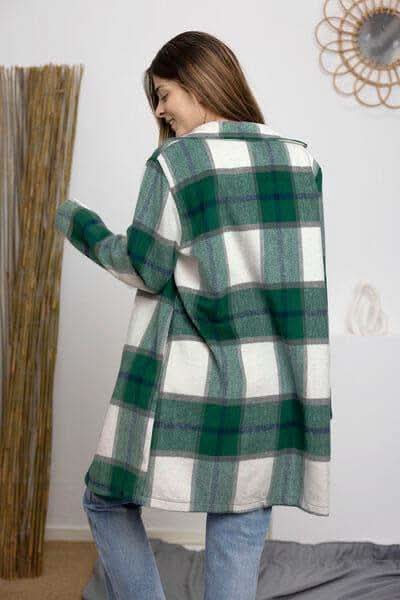 Double Take Full Size Plaid Button Up Lapel Collar Coat in - Coats & Jackets photo