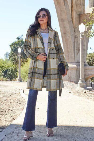 Double Take Full Size Plaid Button Up Lapel Collar Coat in London Plaid - Coats & Jackets photo