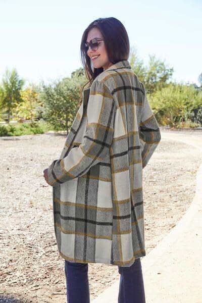 Double Take Full Size Plaid Button Up Lapel Collar Coat in - Coats & Jackets photo