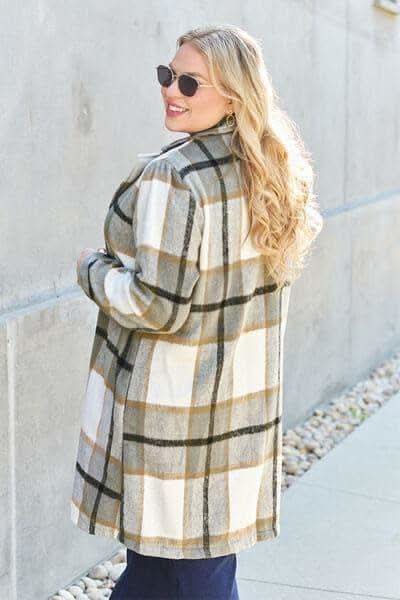 Double Take Full Size Plaid Button Up Lapel Collar Coat in - Coats & Jackets photo