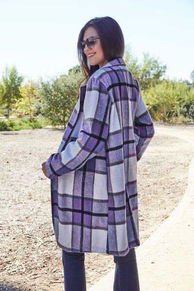 Double Take Full Size Plaid Button Up Lapel Collar Coat in - Coats & Jackets photo