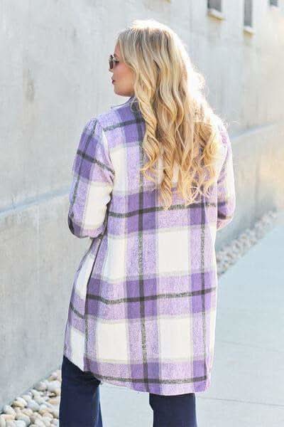 Double Take Full Size Plaid Button Up Lapel Collar Coat in - Coats & Jackets photo