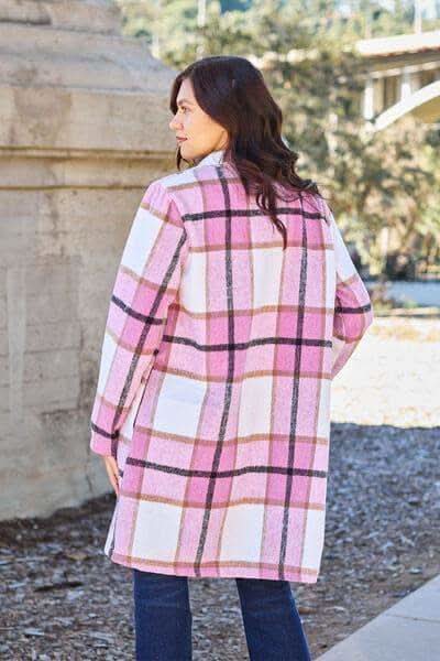 Double Take Full Size Plaid Button Up Lapel Collar Coat in - Coats & Jackets photo
