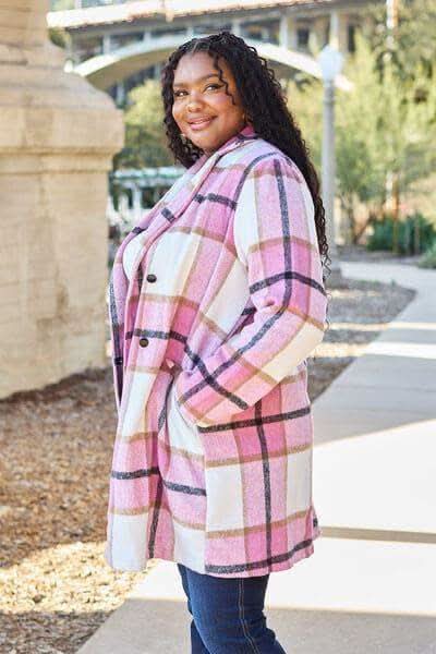 Double Take Full Size Plaid Button Up Lapel Collar Coat in - Coats & Jackets photo