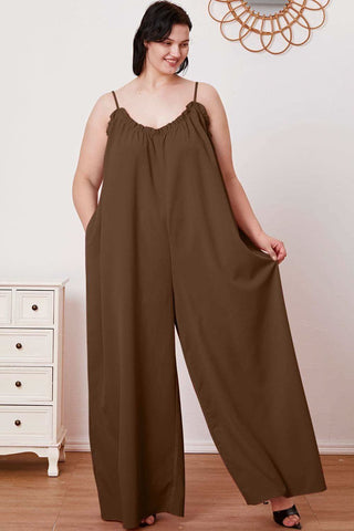 Double Take Full Size Ruffle Trim Tie Back Cami Jumpsuit with Pockets - SwagglyLife Home & Fashion Double Take Full Size Ruffle Trim Tie Back Cami Jumpsuit with Pockets - SwagglyLife Home & Fashion
