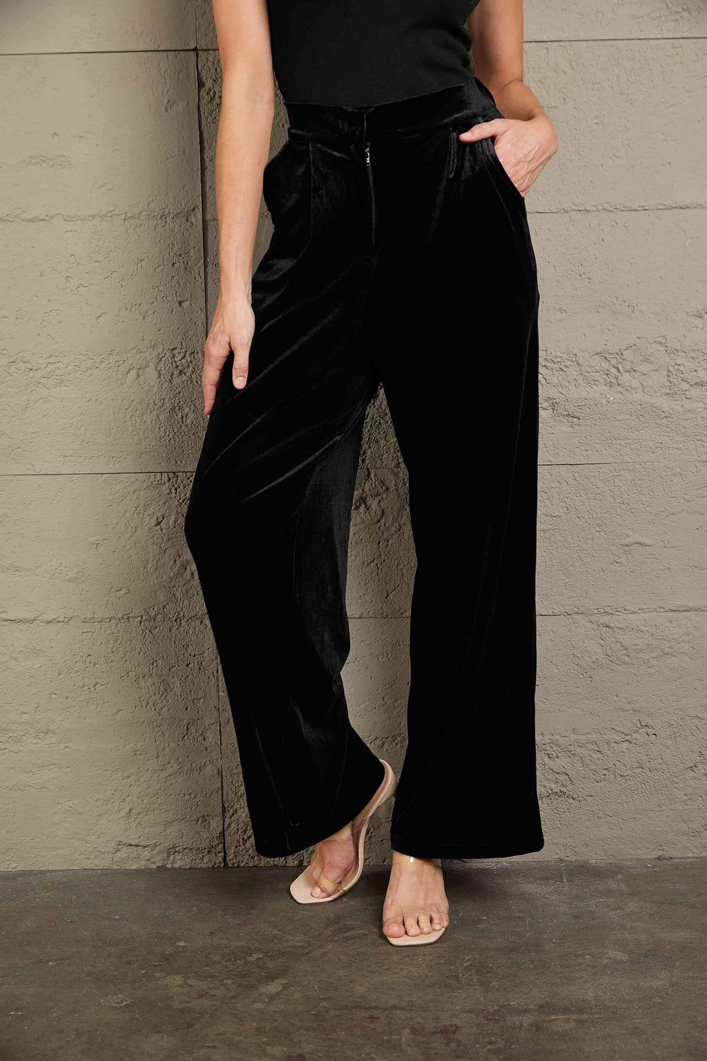 Double Take Loose Fit High Waist Long Pants with Pockets - SwagglyLife Home & Fashion