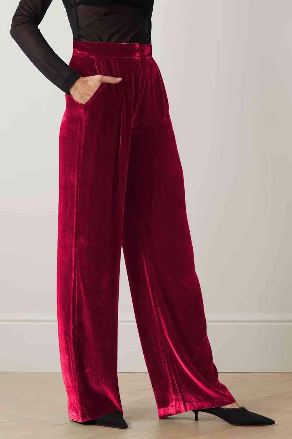 Double Take Loose Fit High Waist Long Pants with Pockets - SwagglyLife Home & Fashion