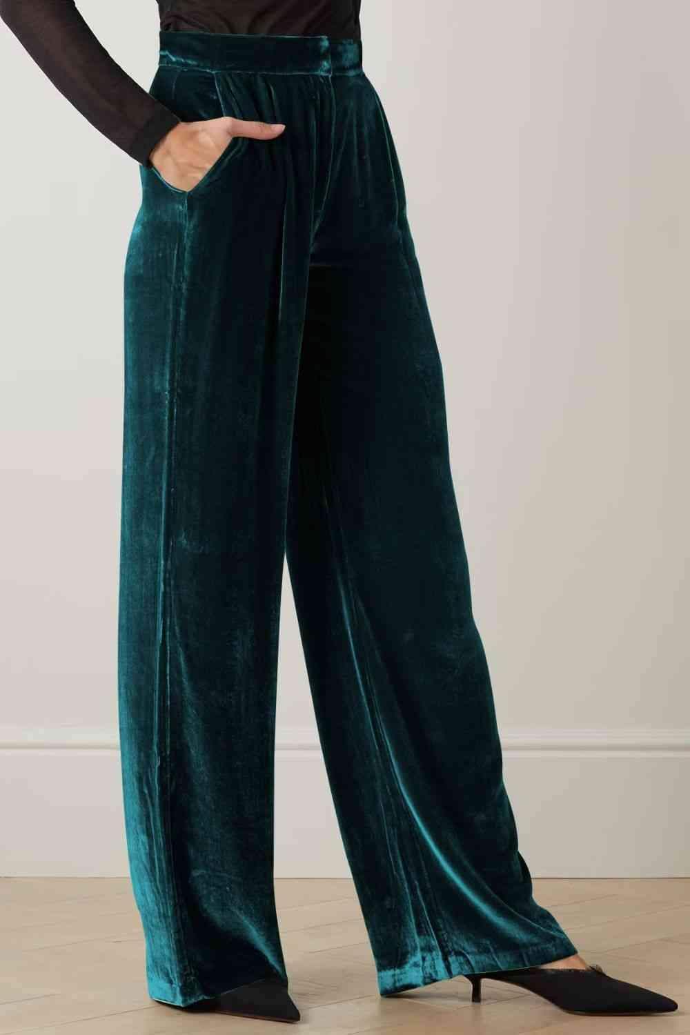 Double Take Loose Fit High Waist Long Pants with Pockets - SwagglyLife Home & Fashion