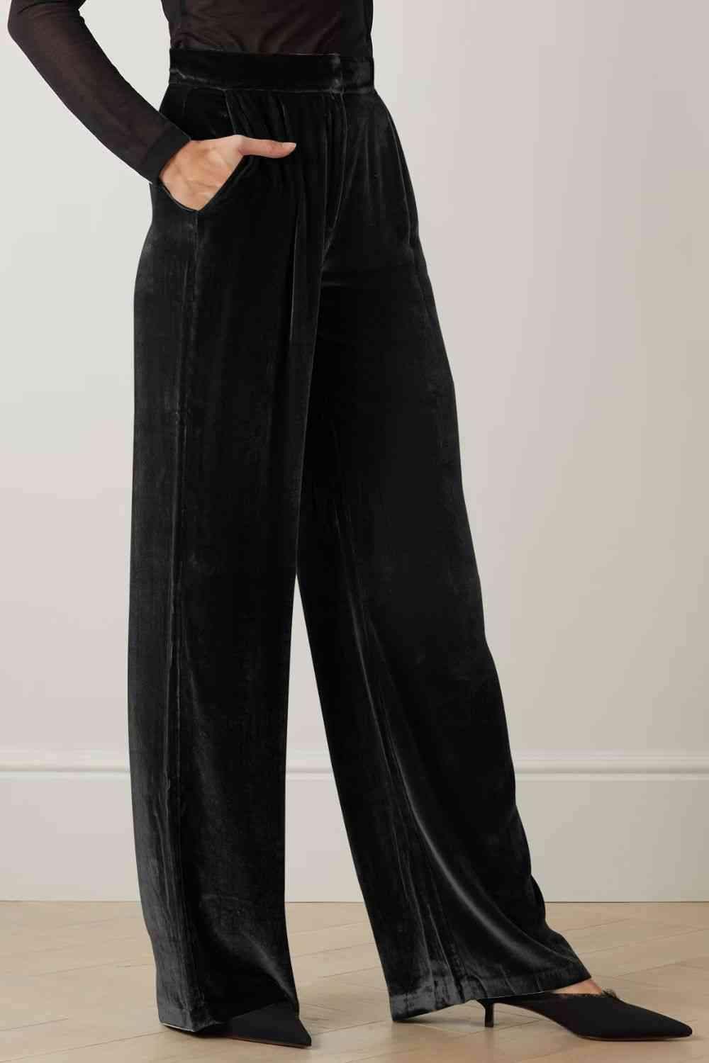 Double Take Loose Fit High Waist Long Pants with Pockets - SwagglyLife Home & Fashion