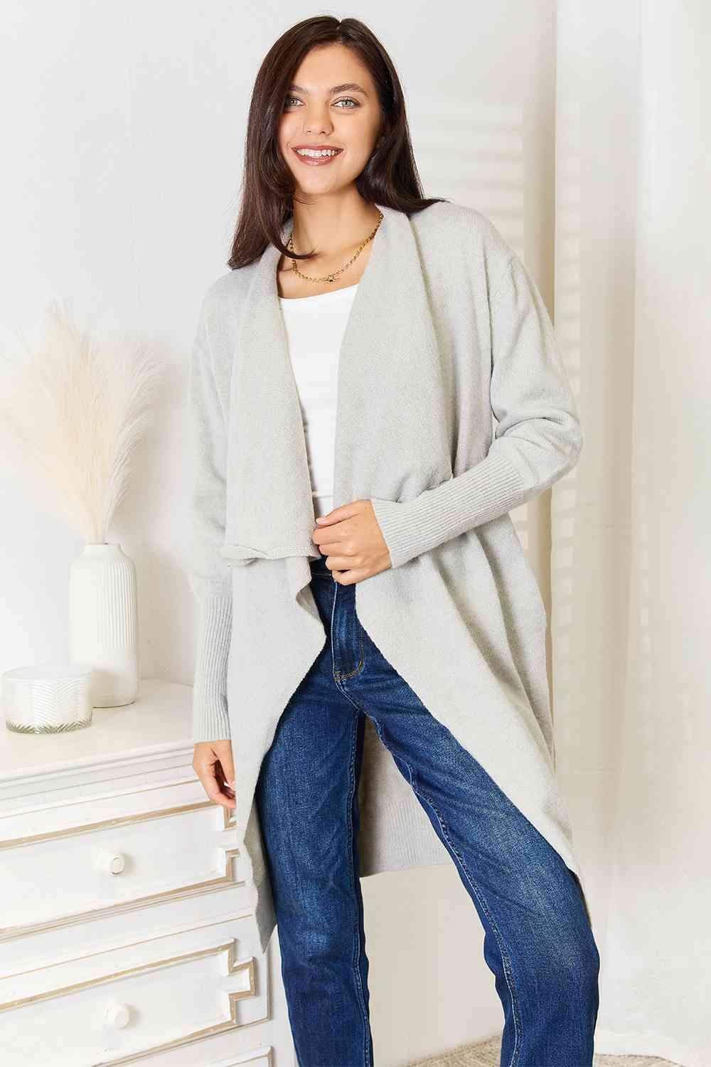 Double Take Open Front Duster Cardigan with Pockets - SwagglyLife Home & Fashion