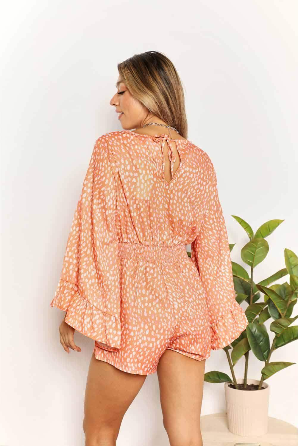 Double Take Printed Flare Sleeve Surplice Romper in - Jumpsuits & Rompers photo