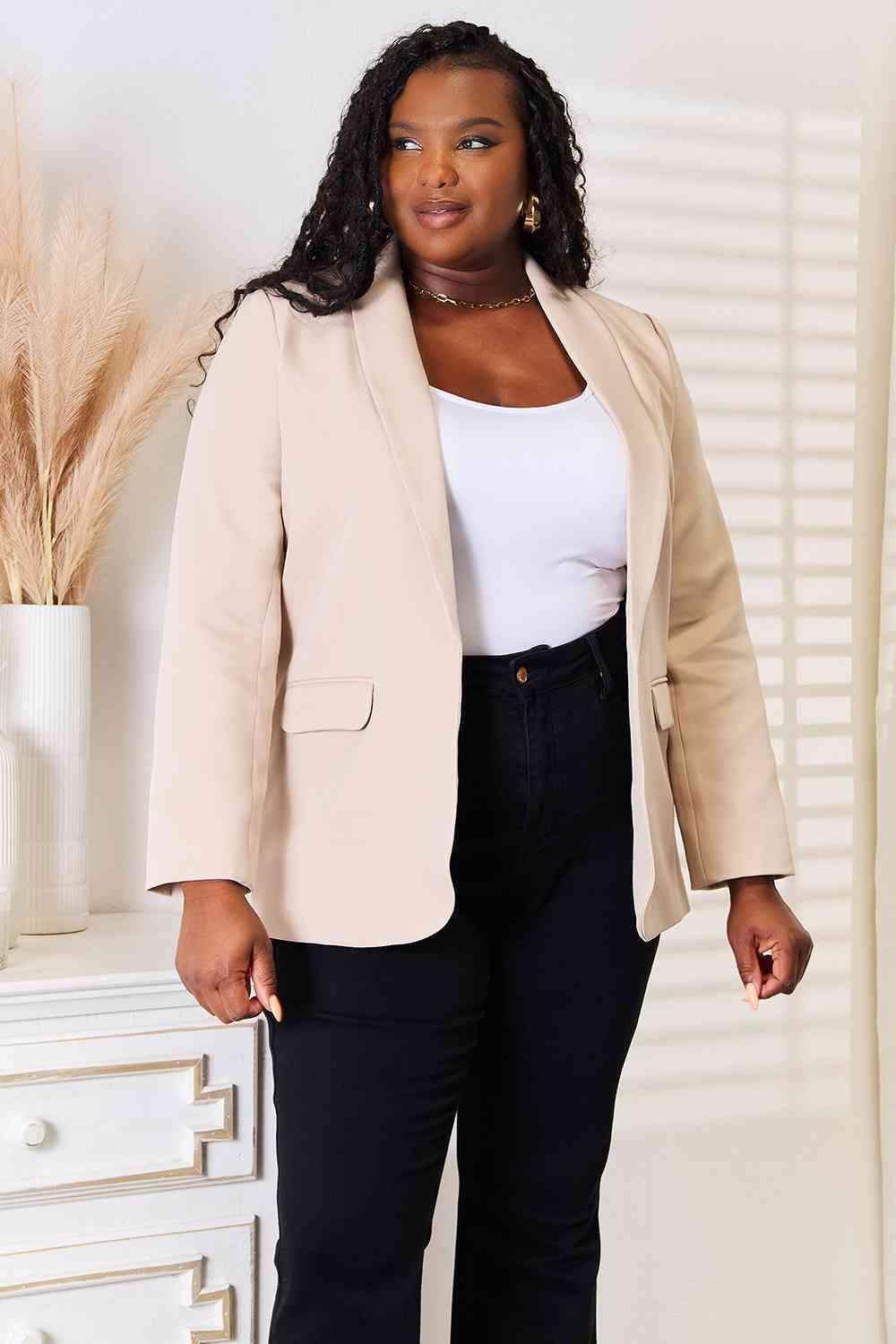Double Take Shawl Collar Long Sleeve Blazer - SwagglyLife Home & Fashion