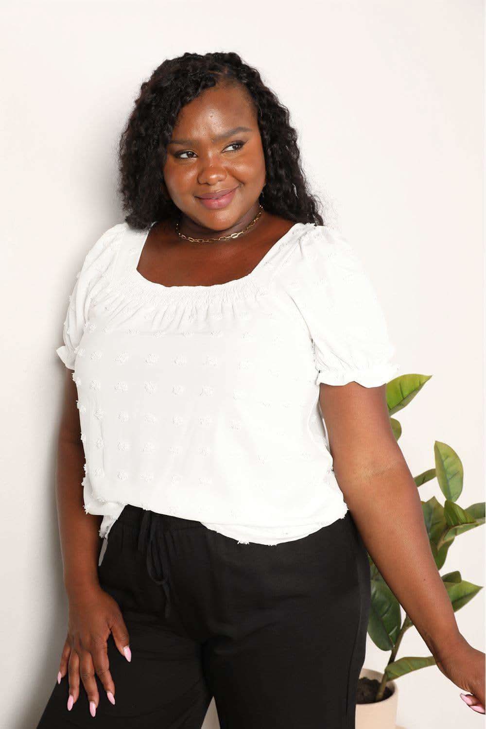 Double Take Swiss Dot Puff Sleeve Square Neck Blouse - SwagglyLife Home & Fashion