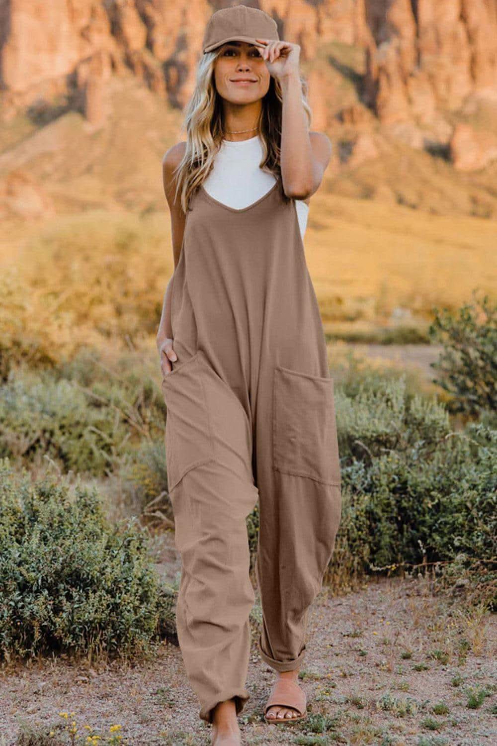 Double Take V-Neck Sleeveless Jumpsuit with Pocket - SwagglyLife Home & Fashion