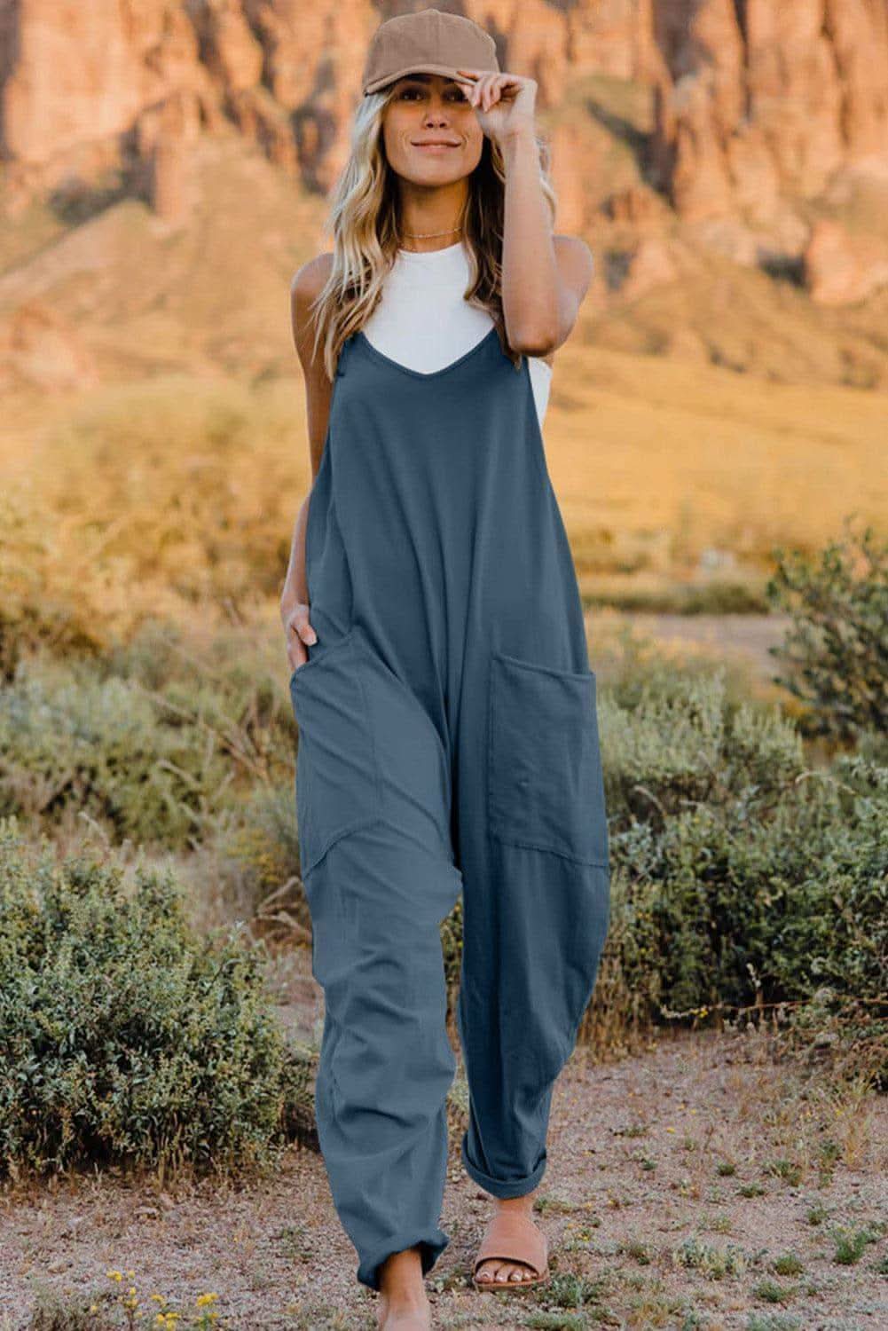 Double Take V-Neck Sleeveless Jumpsuit with Pocket - SwagglyLife Home & Fashion