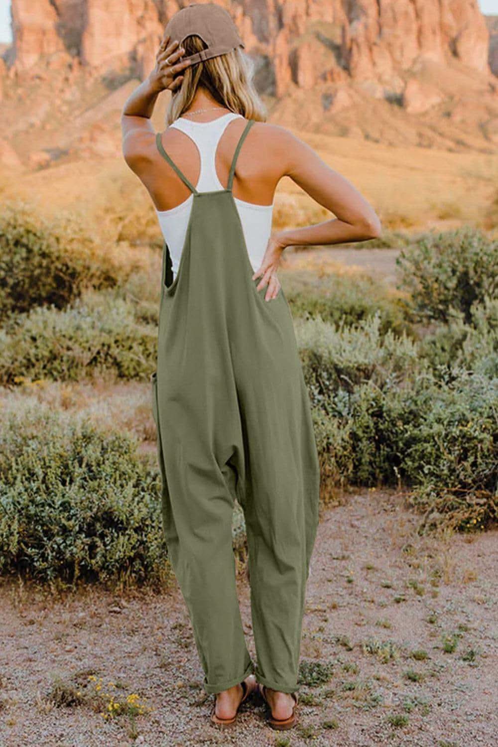 Double Take V-Neck Sleeveless Jumpsuit with Pocket - SwagglyLife Home & Fashion