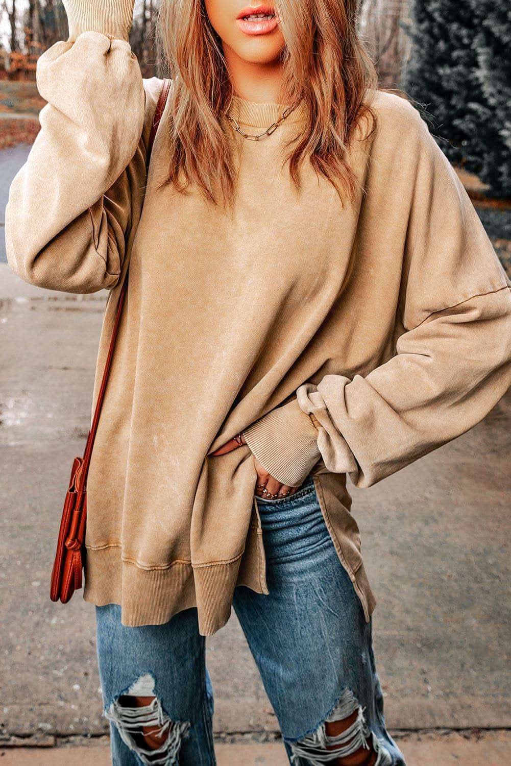 Emily Dropped Shoulder Round Neck Long Sleeve Blouse - SwagglyLife Home & Fashion
