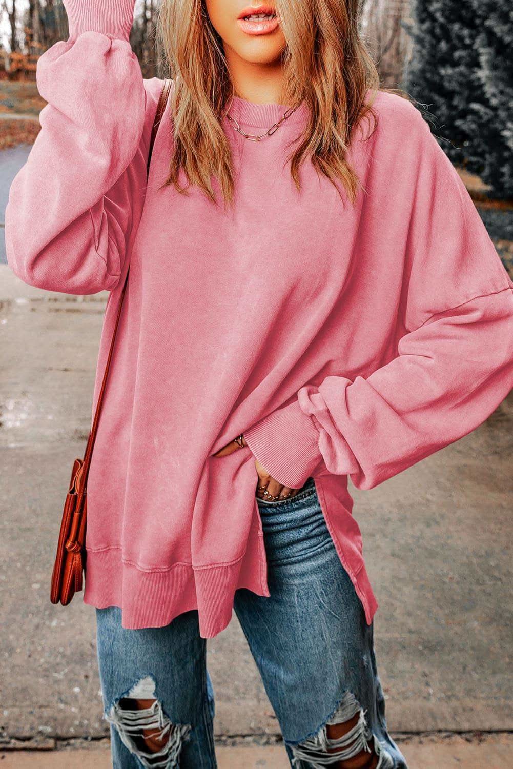 Emily Dropped Shoulder Round Neck Long Sleeve Blouse - SwagglyLife Home & Fashion