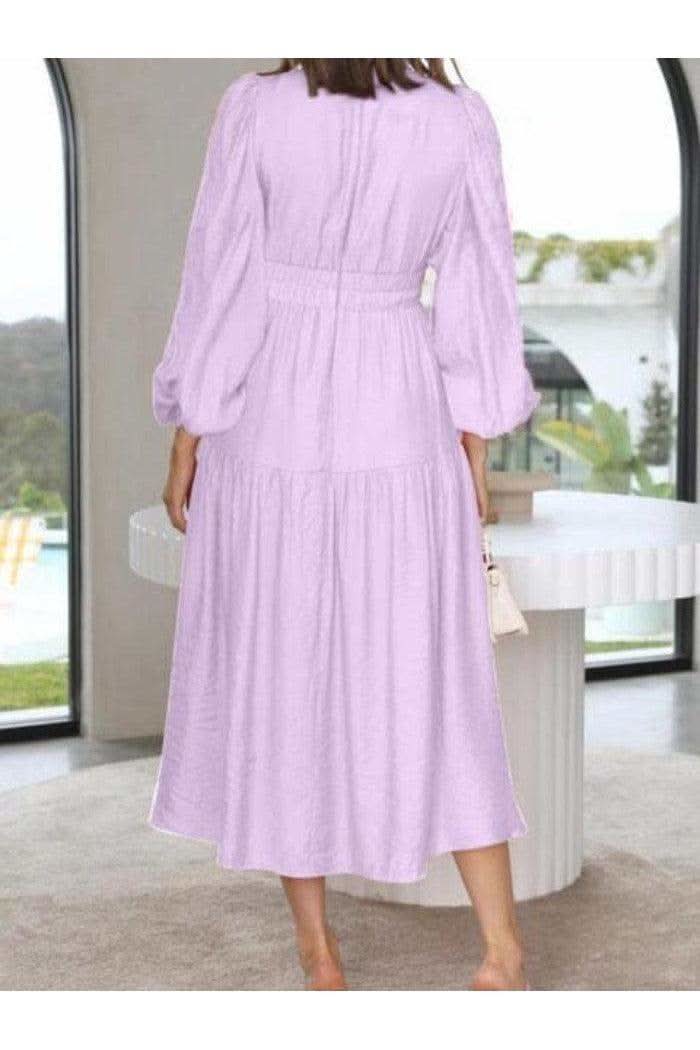 Feeling Myself Deep V-Neck Balloon Sleeve Plain Maxi Dress in - Dresses photo