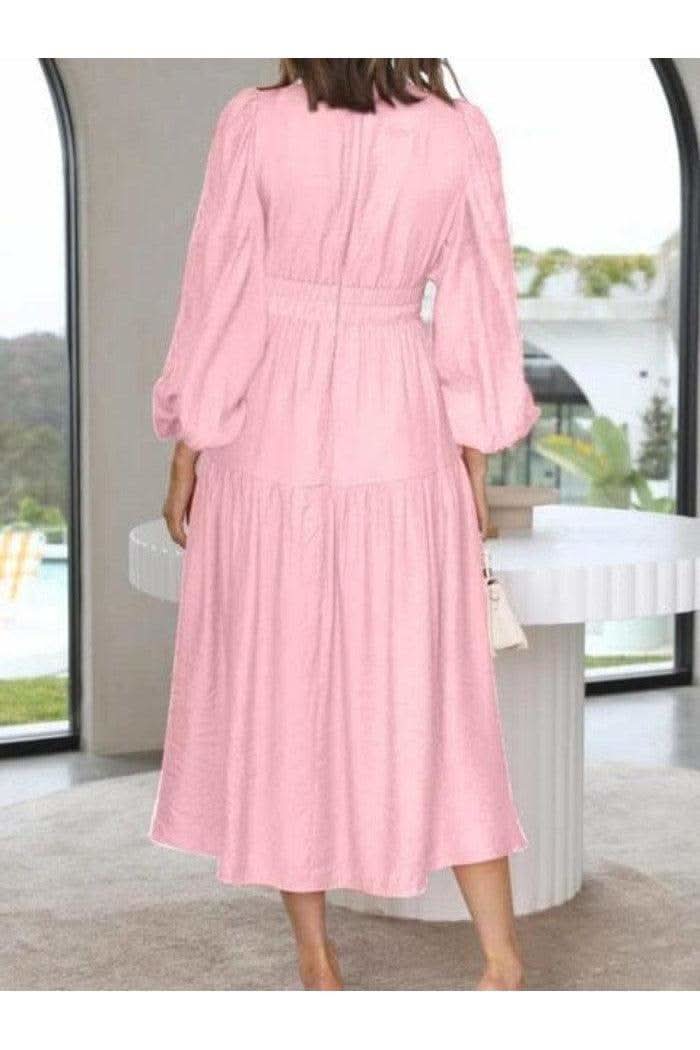 Feeling Myself Deep V-Neck Balloon Sleeve Plain Maxi Dress in - Dresses photo