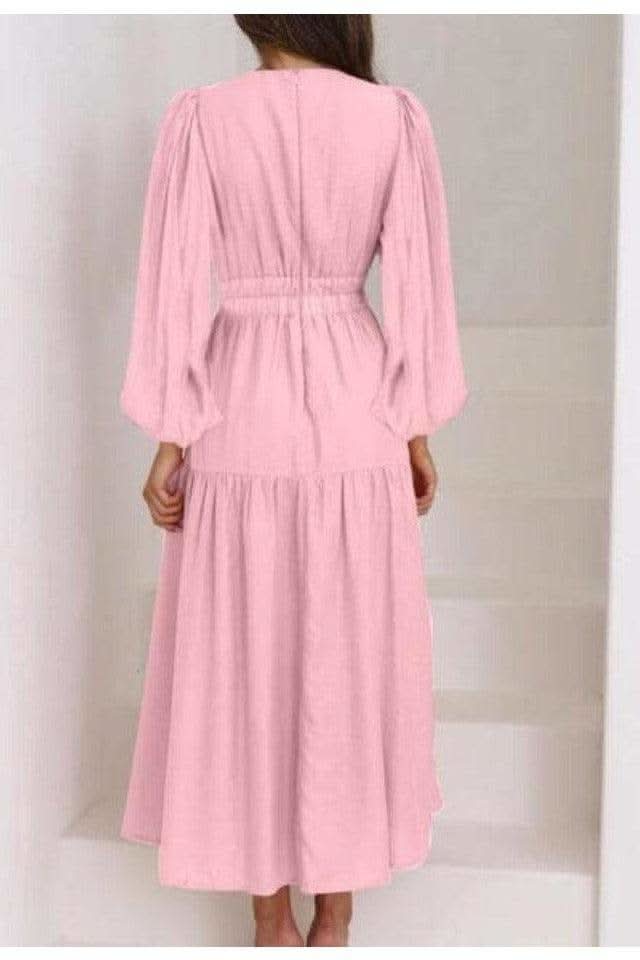 Feeling Myself Deep V-Neck Balloon Sleeve Plain Maxi Dress in - Dresses photo