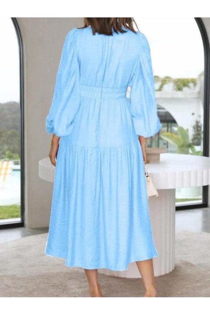 Feeling Myself Deep V-Neck Balloon Sleeve Plain Maxi Dress in - Dresses photo