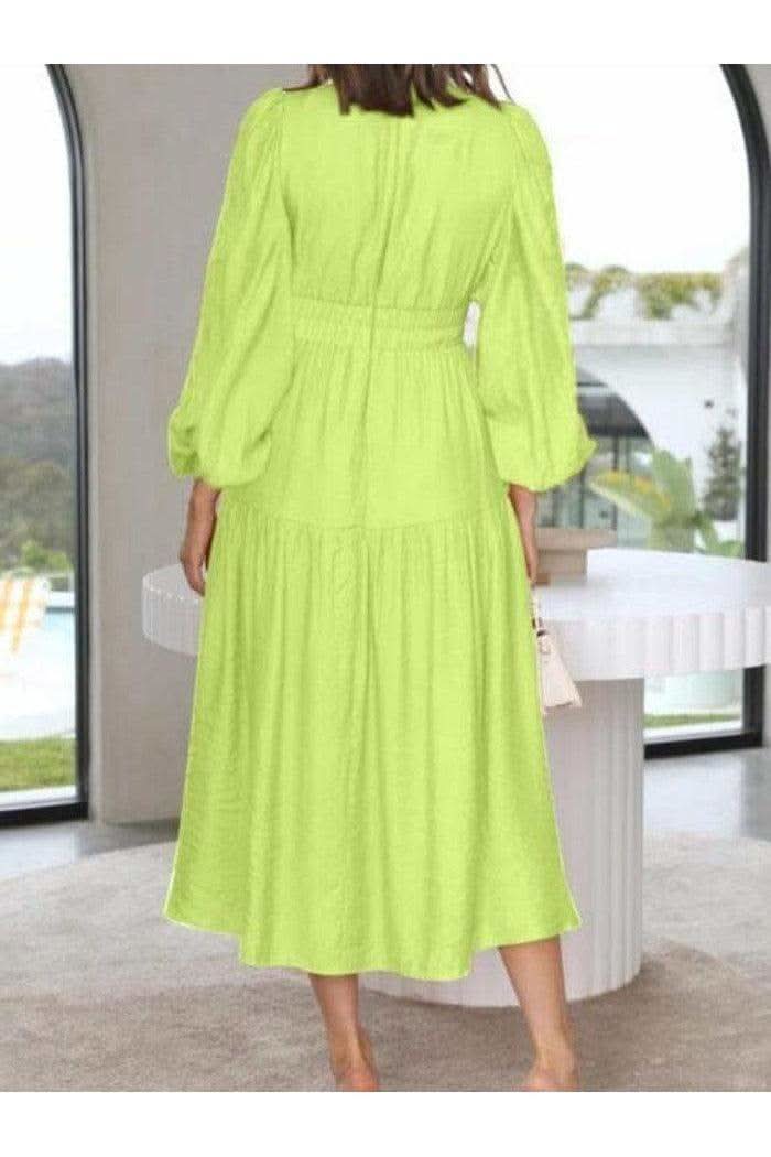 Feeling Myself Deep V-Neck Balloon Sleeve Plain Maxi Dress in - Dresses photo