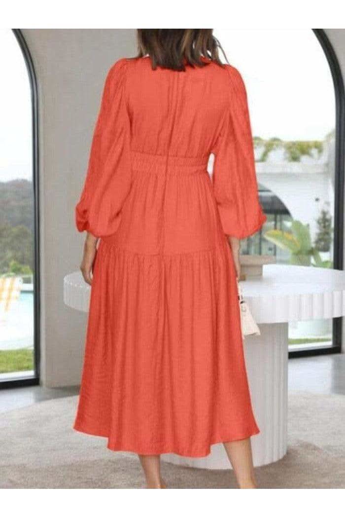 Feeling Myself Deep V-Neck Balloon Sleeve Plain Maxi Dress in - Dresses photo